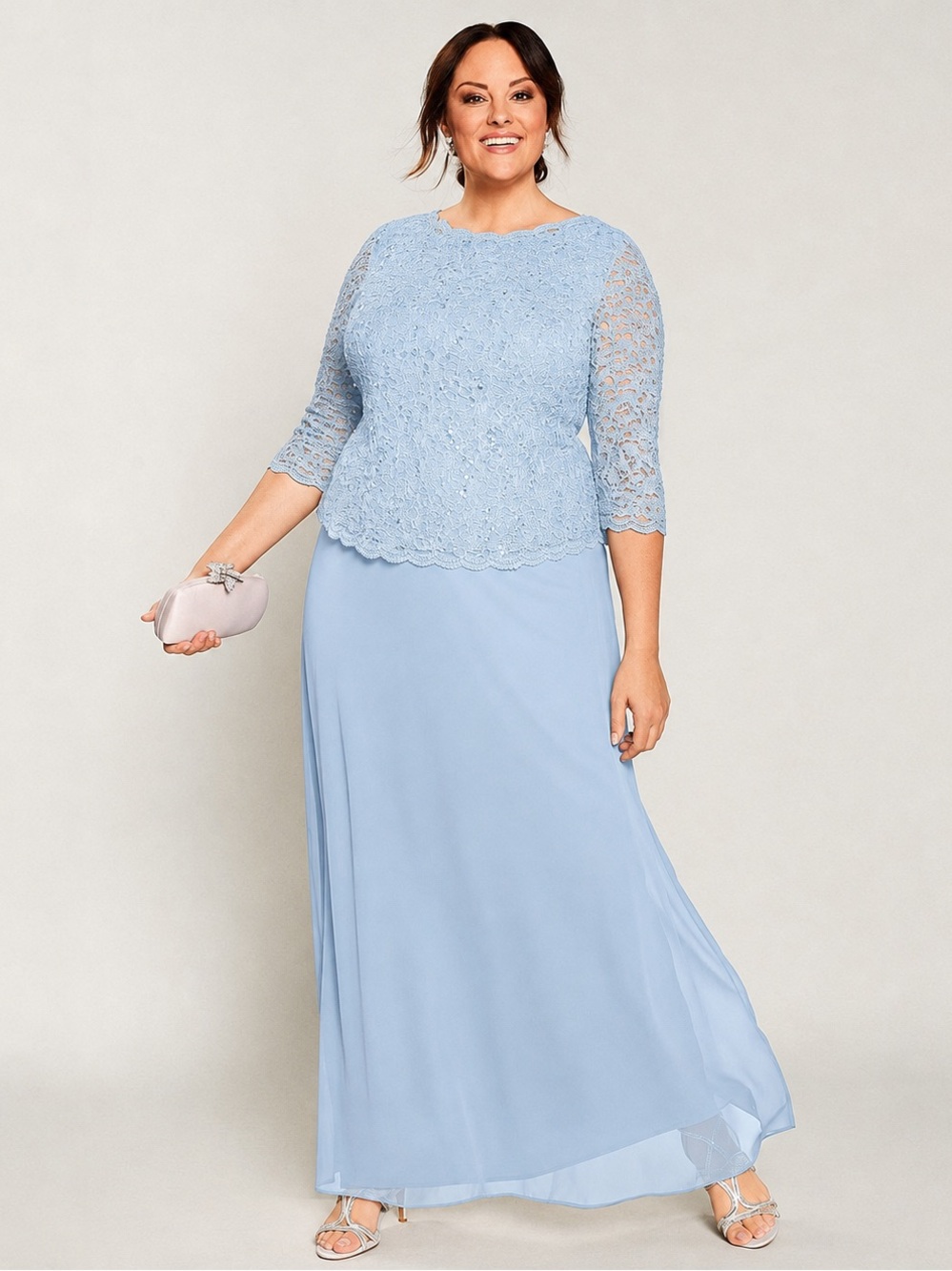 Alex Evenings Plus SZ 24W NWT Sky Blue Lace Chiffon Formal Evening Gown GALA MOB